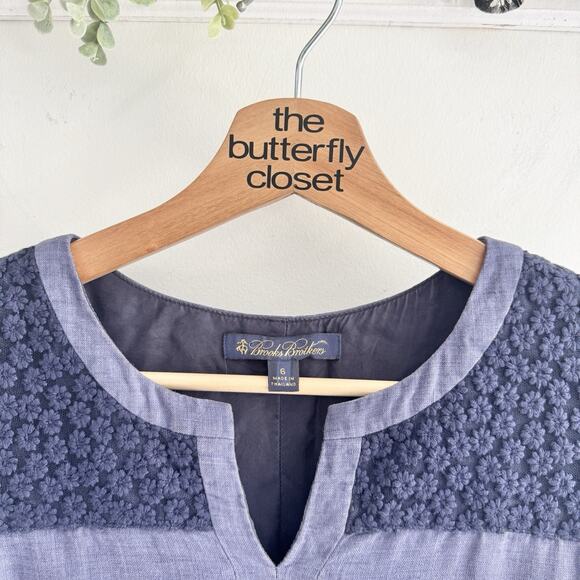 Brooks Brothers Blue 100% Linen Embroidered Yoke Shift Style Dress Size 6 CP - Picture 3 of 6